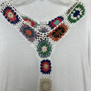 Angel Athens Handmade Cotton Coverup Blouse Gauzy One Size Crochet Granny Beach